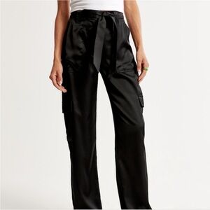 Black Baggy Satin Cargo Pants